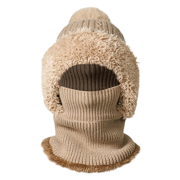 WZXFASHION 3-in-1 Knit Hat Scarf and Ear Flap Combo Warm Winter Bomber Hat for Women and Men Khaki One Size