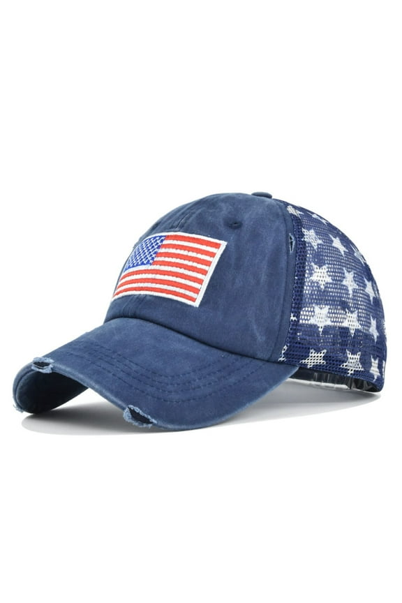 American Flag Patch Trucker Baseball Cap Distressed Washed Star Mesh Back Adjustable Snapback Hat Breathable Casual Sun Headwear For All Seasons Outdoor Use