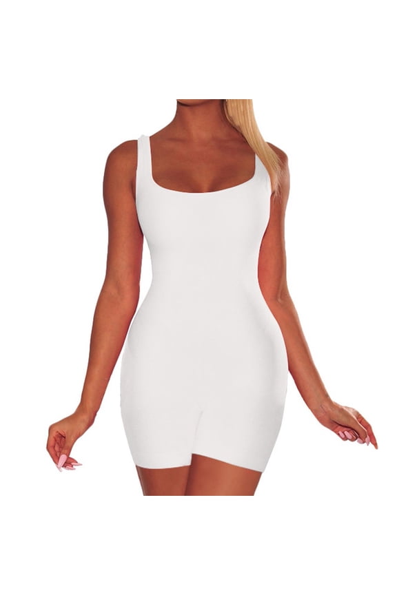 Backless Seamless Bodysuit Shapewear Tummy Control Jumpsuit for Low Back Dresses White M