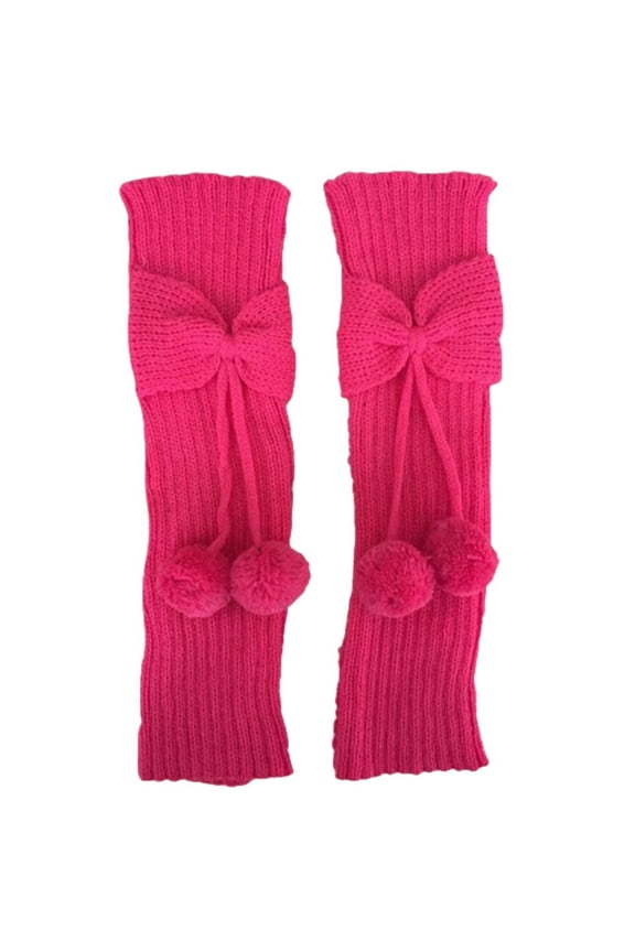 Bow and Pom Pom Leg Warmers, Knit Ankle Boot Cuffs, Decorative Stackable Sock Sleeves for Fashion Hot PinkOne Size