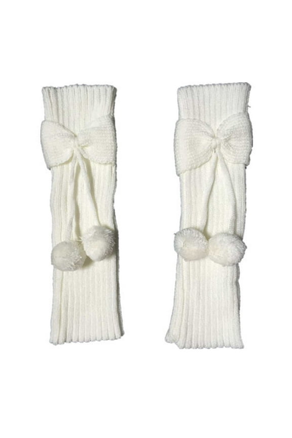 Bow and Pom Pom Leg Warmers, Knit Ankle Boot Cuffs, Decorative Stackable Sock Sleeves for Fashion WhiteOne Size
