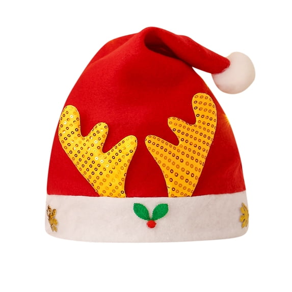 WZXFASHION Christmas Hats for Women Knit Santa Hat with Glitter Reindeer Antlers and Bow Womens Beanie Hats for Winter Daily Wear