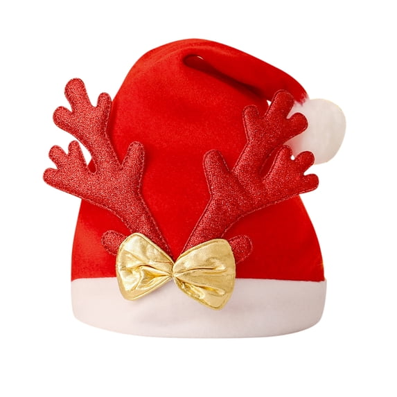 WZXFASHION Christmas Hats for Women Knit Santa Hat with Glitter Reindeer Antlers and Bow Womens Beanie Hats for Winter Daily Wear