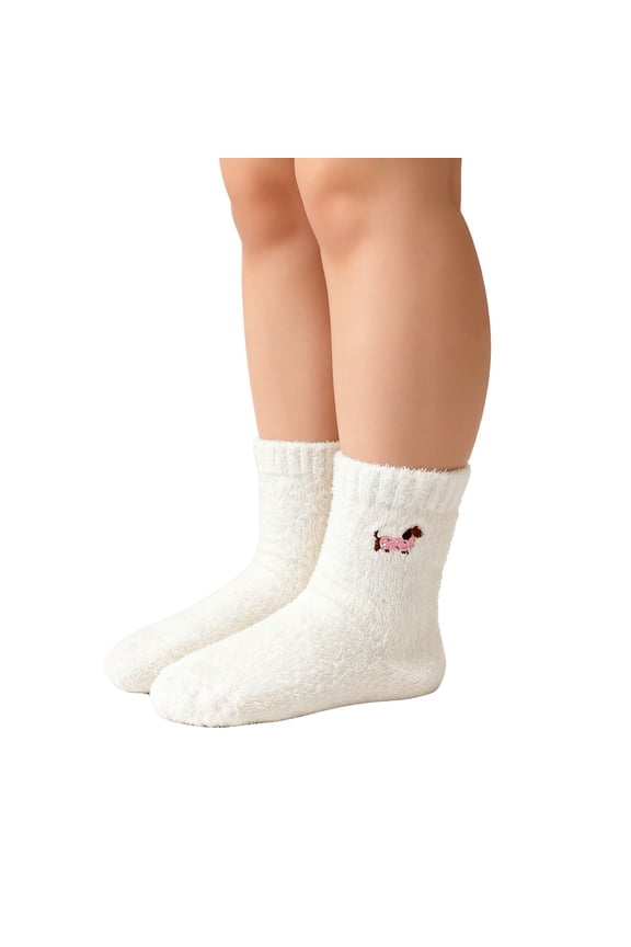 Coral Fleece Sleeping Socks, Plush Non-Slip Bed Socks, Ultra Cozy Indoor Floor Socks WhiteOne Size