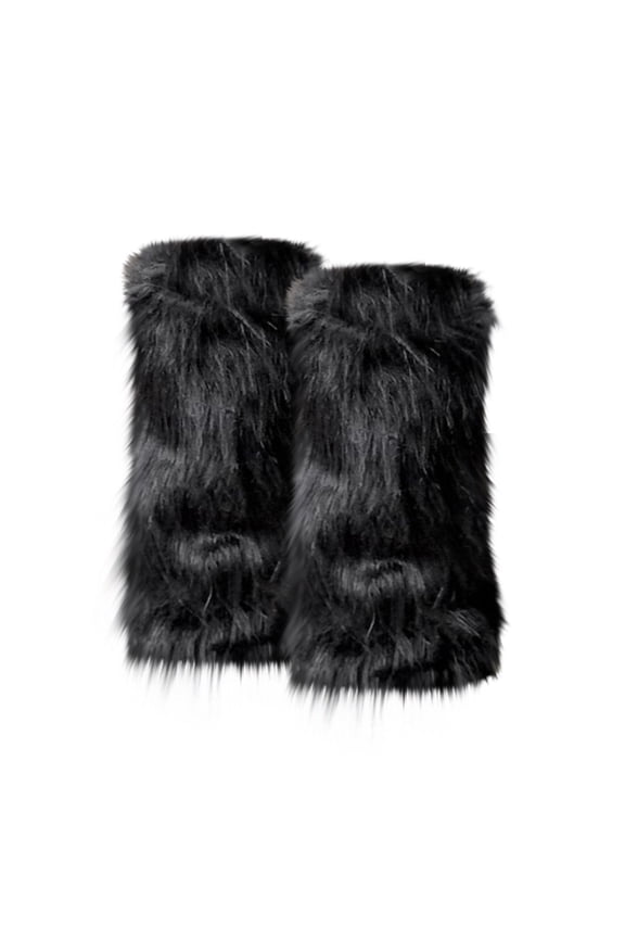 Faux Fur Leg Warmers, Plush Stackable Sock Sleeves, Cozy Fuzzy Ankle and Foot Covers for Fall and Winter BlackOne Size