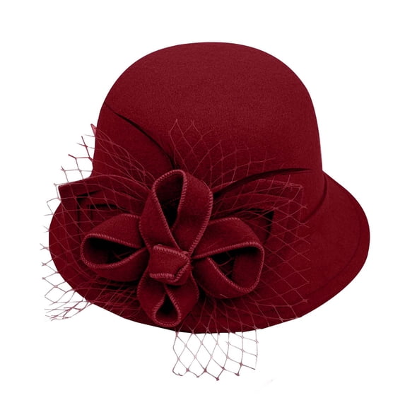 WZXFASHION Fedora Hat for Women Retro Round Brimmed Fisherman Hat Elegant Net Fabric Bucket Hat with Flower Decorated