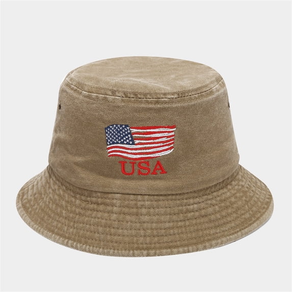 WZXFASHION Fishermen Hats for Women Summer Washed Vintage Style with American Flag Embroidered Fishermen Hats for Seaside Vacation Outdoor Wear