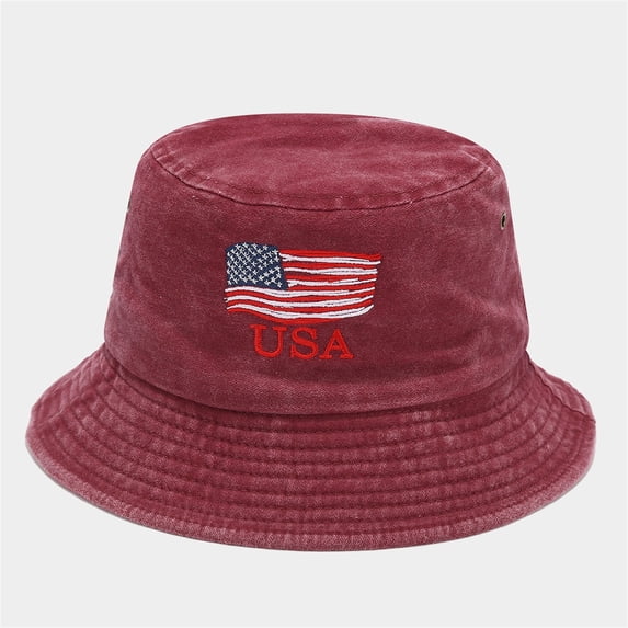 WZXFASHION Fishermen Hats for Women Summer Washed Vintage Style with American Flag Embroidered Fishermen Hats for Seaside Vacation Outdoor Wear