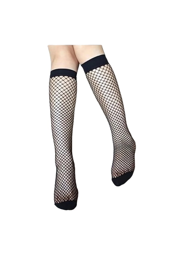 Fishnet Mesh Socks, Classic Knit Mid Calf Socks, Retro and Gothic Style Layering Socks BlackOne Size