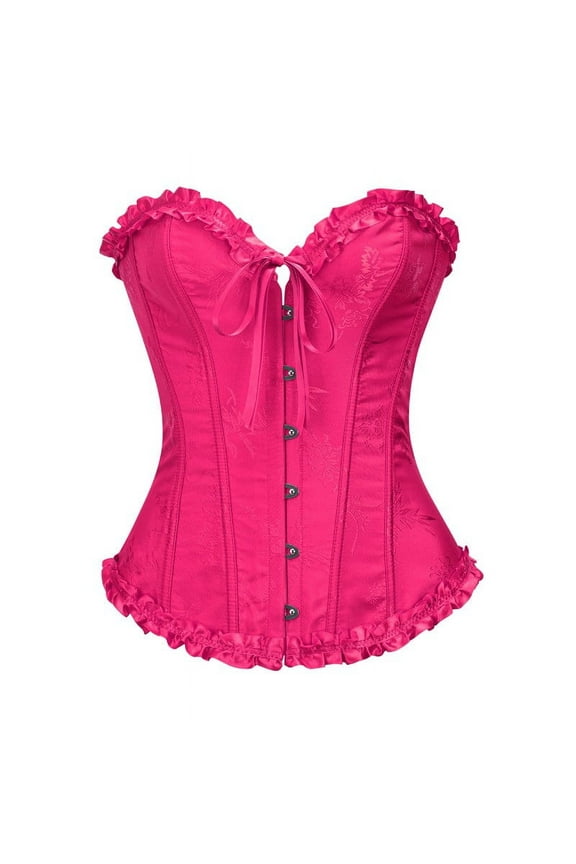 Floral Jacquard Bustier Corset Top Tummy Control Shapewear for Evening Outfits Hot Pink XS