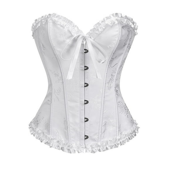 WZXFASHION Floral Jacquard Bustier Corset Top Tummy Control Shapewear for Evening Outfits White S