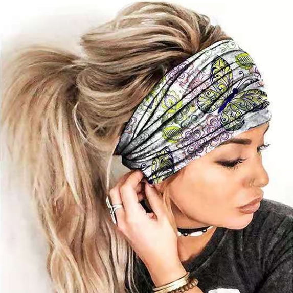 WZXFASHION Headbands for Women Printed Pattern Extra Wide Non-Slip Turban Headband Hair Accessories for Workouts Sport Yoga Green1