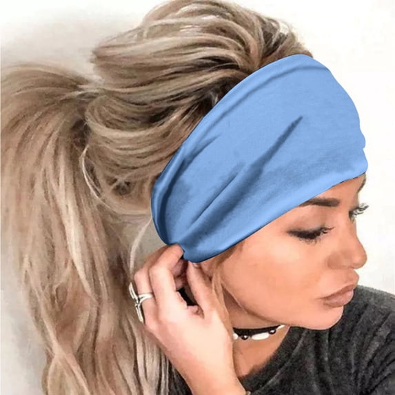 WZXFASHION Headbands for Women Solid Color ElasticExtra WideTurban Headband Head Wraps for Sport Yoga G