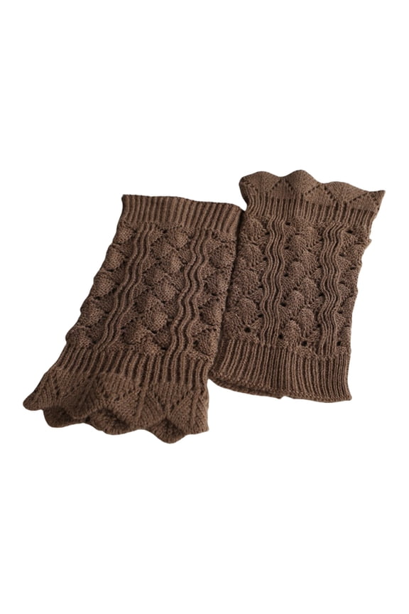 Lace Pattern Leg Warmers, Knit Ankle Socks with Decorative Embossed Design, Stackable Sock Cuffs KhakiOne Size