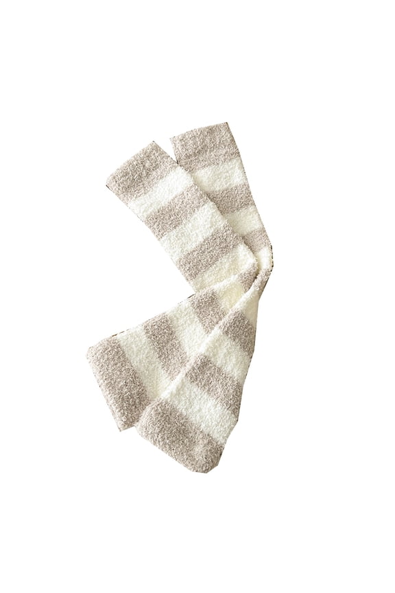 Long Thermal Leg Warmers, Fleece Lined Knee High Sock Sleeves, Striped Comfort Wear for Cold Days KhakiOne Size