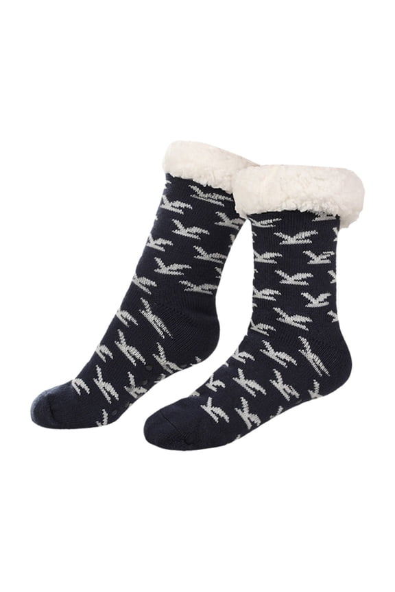 Non-Slip Gripper Slipper Socks, Anti-Skid Floor Socks with Rubber Dots, Cozy Indoor Footwear for Home NavyOne Size