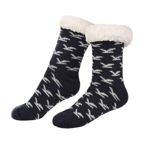 WZXFASHION Non-Slip Gripper Slipper Socks, Anti-Skid Floor Socks with Rubber Dots, Cozy Indoor Footwear for Home NavyOne Size