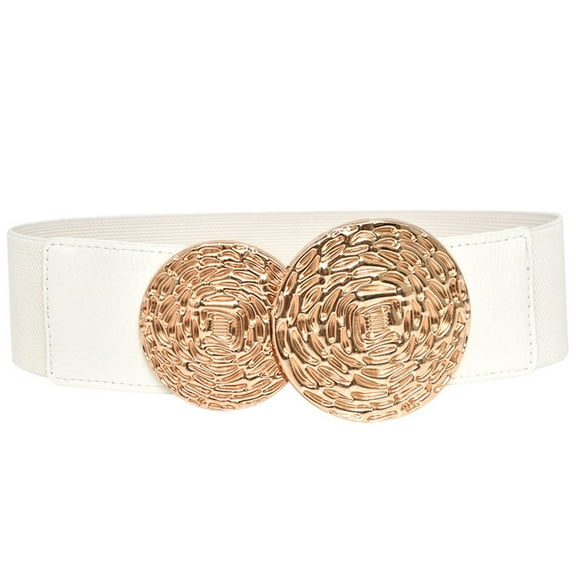 WZXFASHION Polyester Wide Waist Belt for Women Round Buckle Cinching Belt for Dresses White One Size