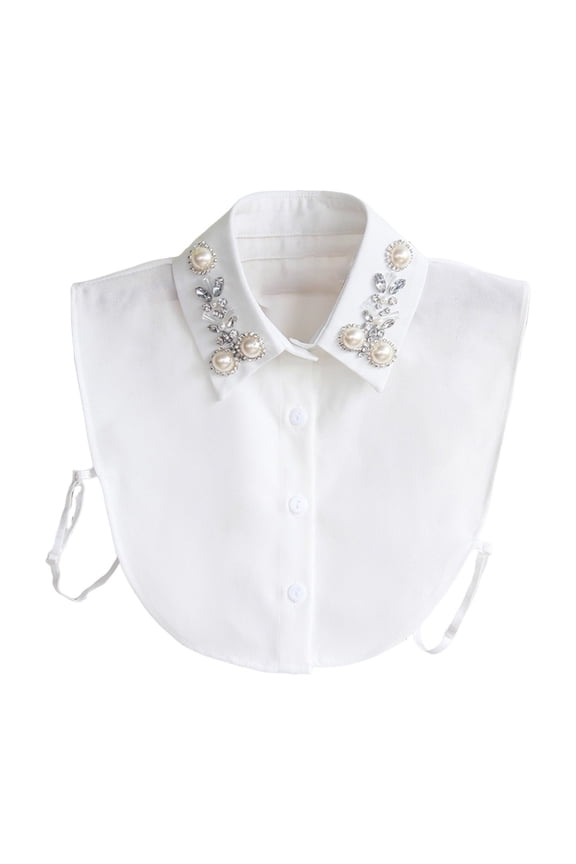 Rhinestone Beaded Detachable Collar Elegant Chiffon Fake Collar Party Accessory One Size 92g