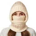 thumbnail image 1 of WZXFASHION Ribbed Knit 3-in-1 Hat Scarf Ear Flap Combo Winter Hat for Women and Men Beige One Size, 1 of 5