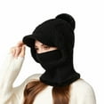 thumbnail image 1 of WZXFASHION Ribbed Knit 3-in-1 Hat Scarf Ear Flap Combo Winter Hat for Women and Men Black One Size, 1 of 6