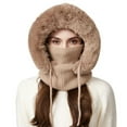 thumbnail image 1 of WZXFASHION Ribbed Knit 3-in-1 Hat Scarf Ear Flap Combo Winter Hat for Women and Men Khaki One Size, 1 of 6