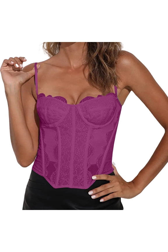 Strapless Lace Bandeau Bustier Tummy Control Shapewear Outerwear Top Purple XXL