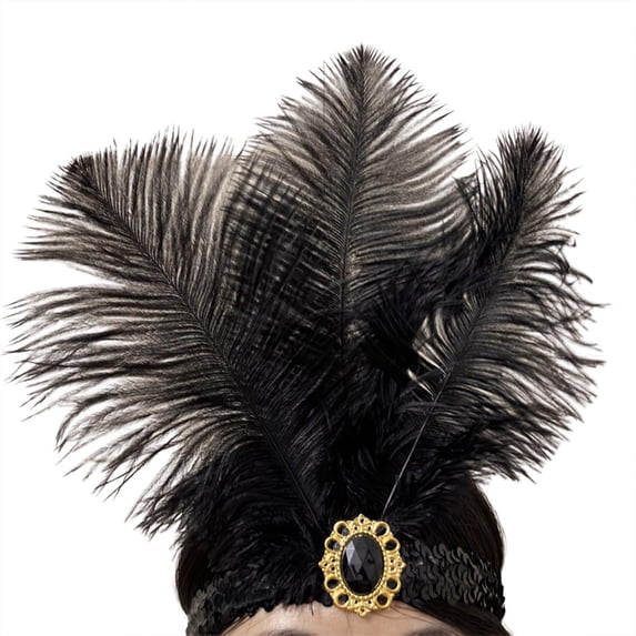 WZXFASHION Tea Party Hats for Women Mesh Three Feather Decor Christmas Sequins Headpiece Solid Color Headbands For Stage Performance Black3