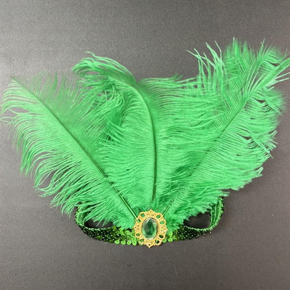 WZXFASHION Tea Party Hats for Women Mesh Three Feather Decor Christmas Sequins Headpiece Solid Color Headbands For Stage Performance Green2