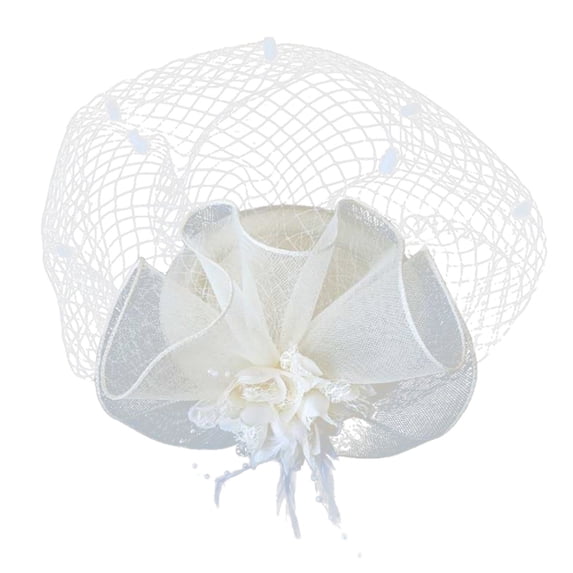 WZXFASHION Tea Party Hats for Women Wide Mesh Ribbons Feather Decor Comfortable Lightweight Pillbox Hat For Cocktail Ball Wedding Church Beige