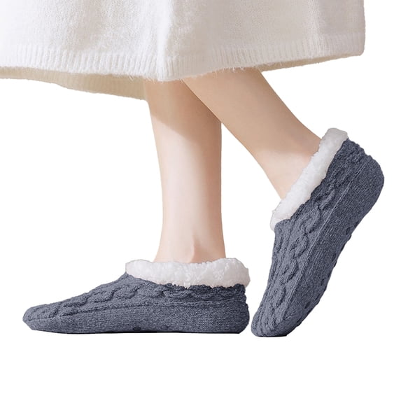 WZXFASHION Thermal Non-Slip Short Plush Socks, Fleece Lined Grip Socks for Home, Ultra Warm Floor and Sleep Socks Dark GrayOne Size