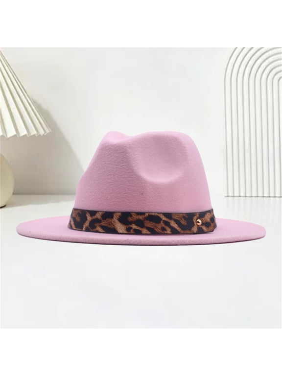 Unisex Fedora Hat for Men with Thin Decorative Leopard Belt Wide Brim Western Style Fishermen Hat Sun Protection Headwear