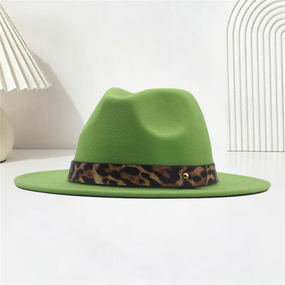 WZXFASHION Unisex Fedora Hat for Men with Thin Decorative Leopard Belt Wide Brim Western Style Fishermen Hat Sun Protection Headwear