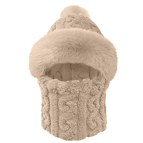 WZXFASHION Women‘s Hat and Scarf in One Windproof Cold Proof Warm Headpiece Balaclava Hood Khaki One Size
