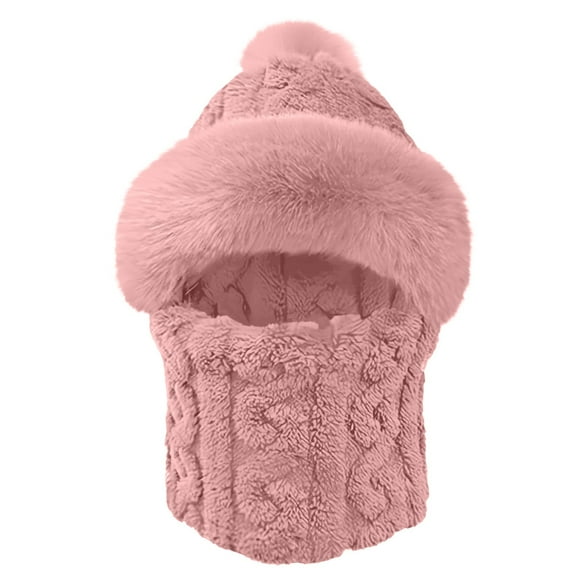 WZXFASHION Women‘s Hat and Scarf in One Windproof Cold Proof Warm Headpiece Balaclava Hood Pink One Size