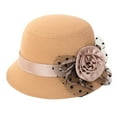 thumbnail image 1 of WZXFASHION Women‘s Wide Brim Wool Blend Cloche Hat Winter Warm Flower Decor Bowler Hat Solid Color Beige One Size, 1 of 5