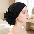 thumbnail image 1 of WZXFASHION Womens Turban Head Wraps with Lace Raised Flower Decoration on Side Part Chemo Turban Head Scarf for Cancer Patient Sleep, 1 of 4