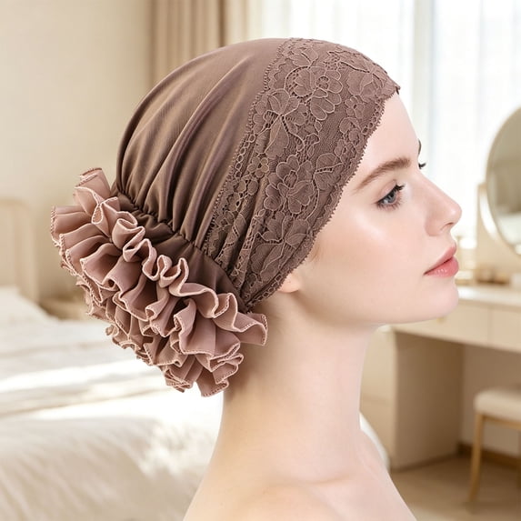 WZXFASHION Womens Turban Head Wraps with Lace Raised Flower Decoration on Side Part Chemo Turban Head Scarf for Cancer Patient Sleep