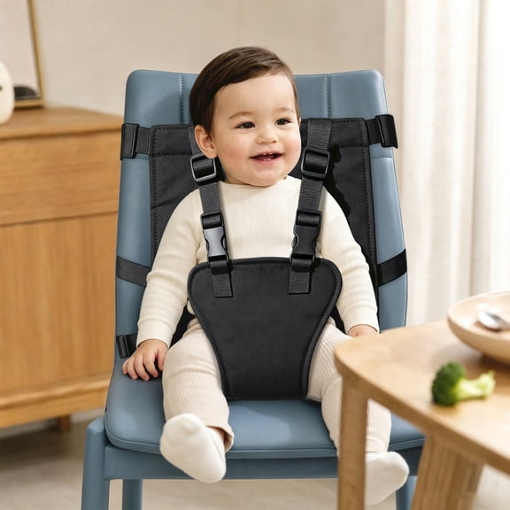 Baby High Chair Belt Adjustable Safety Harness, 5-Point Toddler Dining Strap for Boys Girls, Black, Universal Fit for Chairs