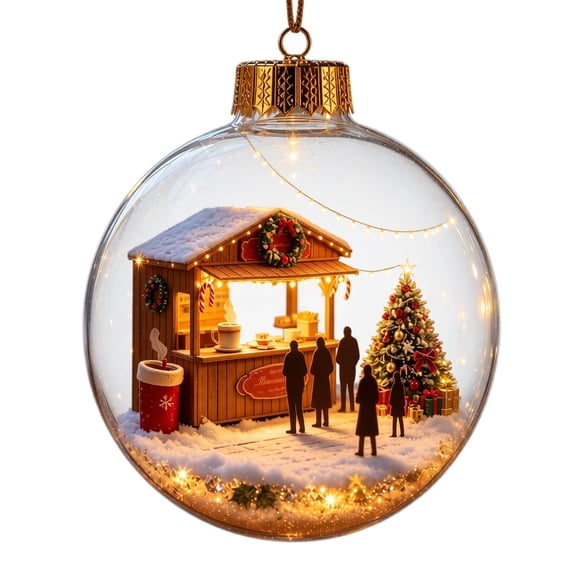 WZXLTXD Christmas Diorama Ornament Lighted Hanging Ball, 3.14 Inch Transparent Winter Scene with Gold, Holiday Tree Window Decoration