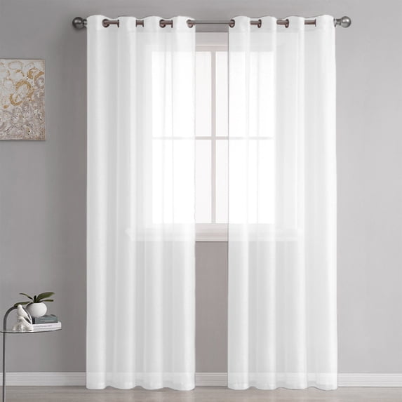 WZXPWT 1PC Natural Linen Semi-Sheer Window Curtains, Light-Filtering Drapes with Grommet Top - 98'' Extra Long Sheer Curtains for Bedroom/Living Room & Machine-Washable Bohemian Style Decor(White)