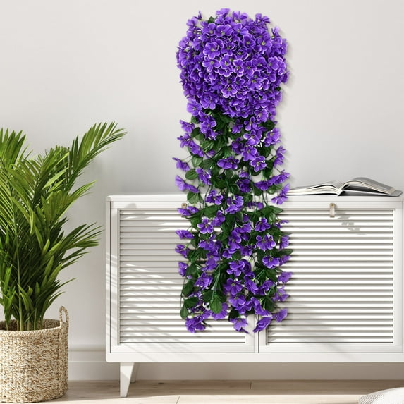WZXPWT 2PCS Realistic Silk Violet Wall Hanging Decor, 18-Head Artificial Flower Arrangement for Home/Balcony, Durable Faux Floral Wall Art with Easy Installation(Blue)