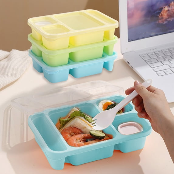 WZXPWT 3 Pcs Divided Lunch Boxes, Stackable Meal Prep Containers with 4 Compartments, Microwave-Safe Bento Storage Boxes for Travel and Picnic