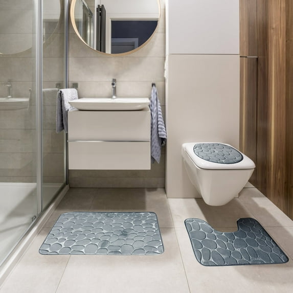WZXPWT 3PCS Memory Foam Bath Mats Set, Non-Slip Soft Bathroom Rugs, Absorbent Toilet Mats, Machine Washable Thick Bathroom Carpets, 3-Piece Comfort Set for Home and Restroom