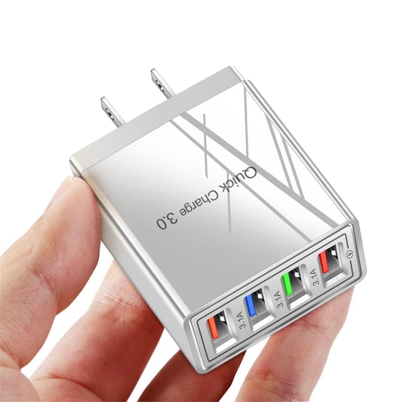 WZXPWT 4 Port Fast LED QC 3.0 USB Charger, High-Speed USB Power Adapter, Compact Wall Charging Station, Multi-Port Travel USB Wall Charger for Phones and Devices