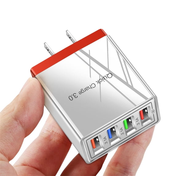 WZXPWT 4 Port Fast LED QC 3.0 USB Charger, High-Speed USB Power Adapter, Compact Wall Charging Station, Multi-Port Travel USB Wall Charger for Phones and Devices