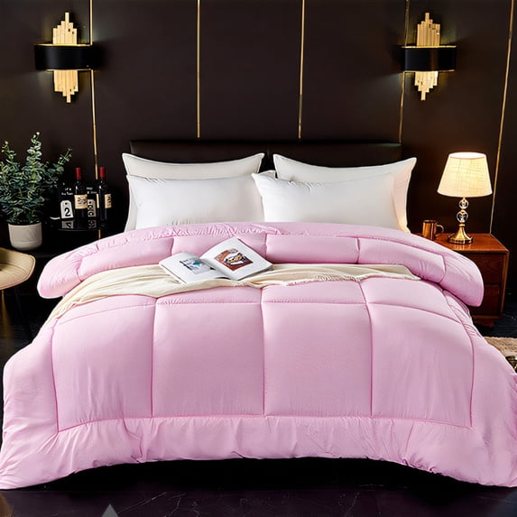 WZXPWT 60"x80" All-Season Lightweight Quilt, Machine Washable Polyester Bedding with Box Stitching - Breathable Thermal Quilt for Year-Round Comfort & Modern Home Decor(Pink)