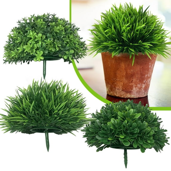 WZXPWT Artificial Green Potted Fake Grass, Indoor Plastic Plant for Home Office Decoration, Realistic and Adjustable Faux Plant for Flower Pots (4-inch)