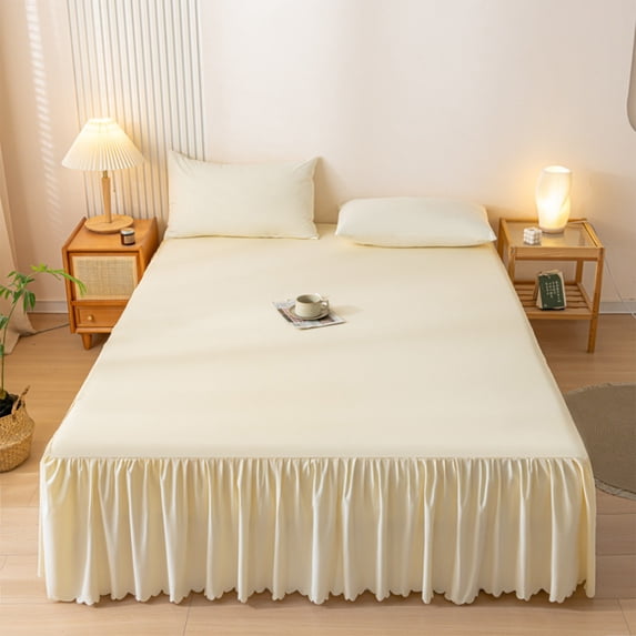 WZXPWT Bed Skirt, Concise Cotton Bedspread with Ruffled Edges, Protective Mattress Cover, Non-Slip Bedding Skirt
