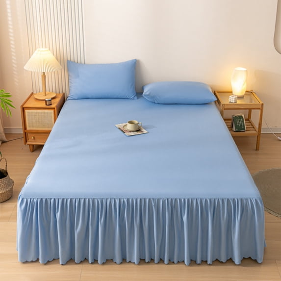WZXPWT Bed Skirt, Concise Cotton Bedspread with Ruffled Edges, Protective Mattress Cover, Non-Slip Bedding Skirt